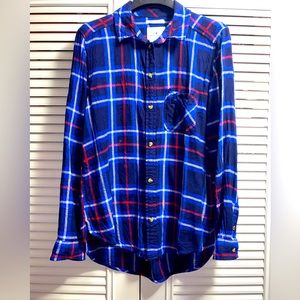 American Eagle Outfitters 🦅 Womens Flannel, Boyfriend Fit M blue white and red